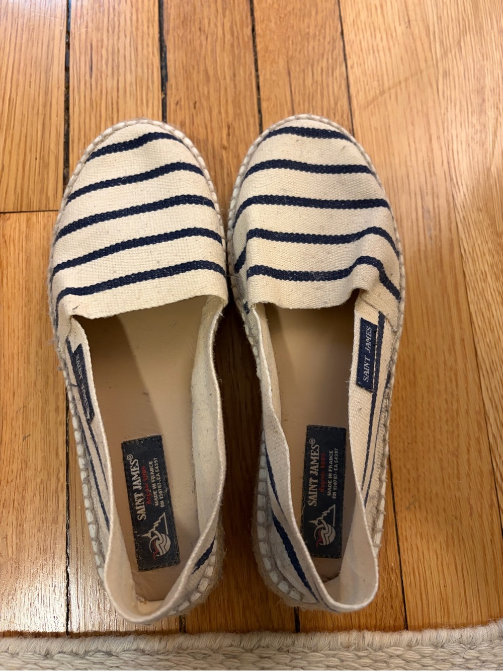 Saint James Cream and Navy Striped Espadrille Flats
